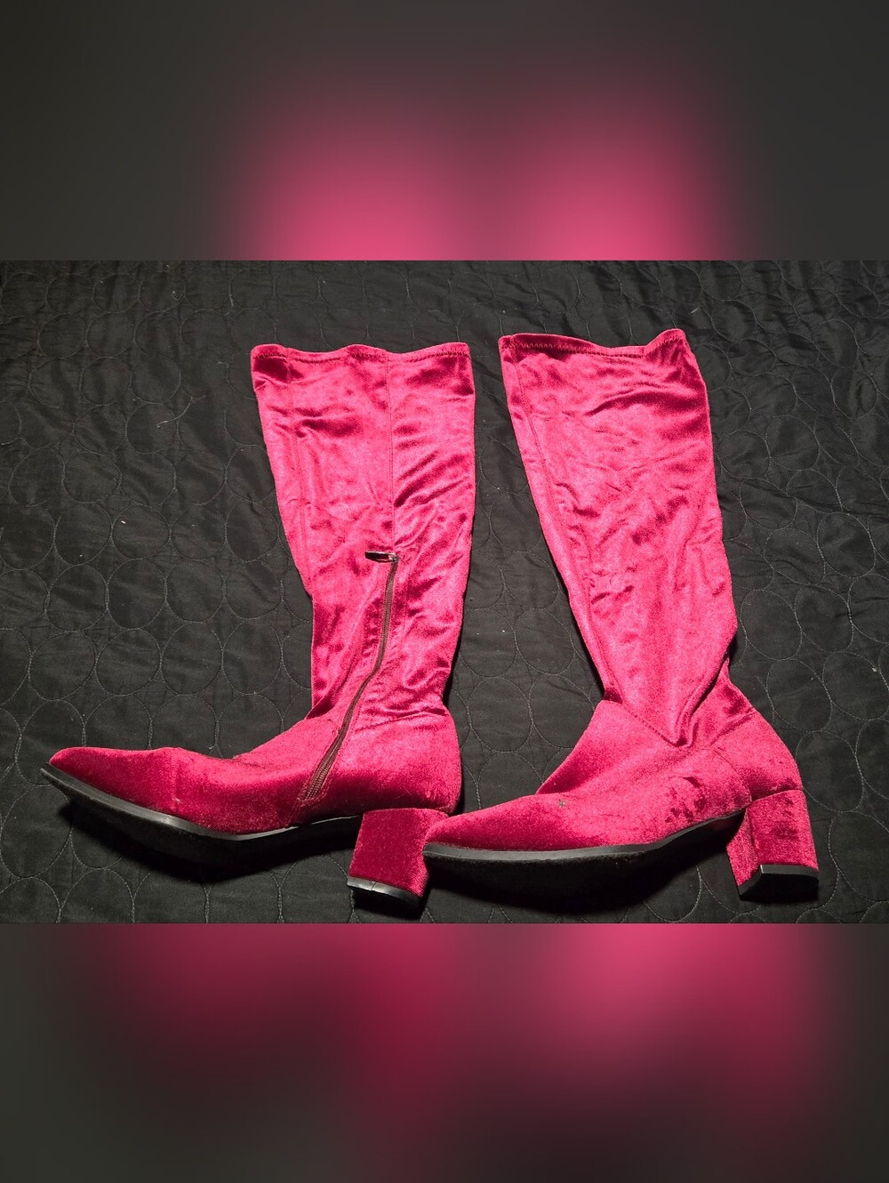 Womens Velvet Knee-High Boots - Pink